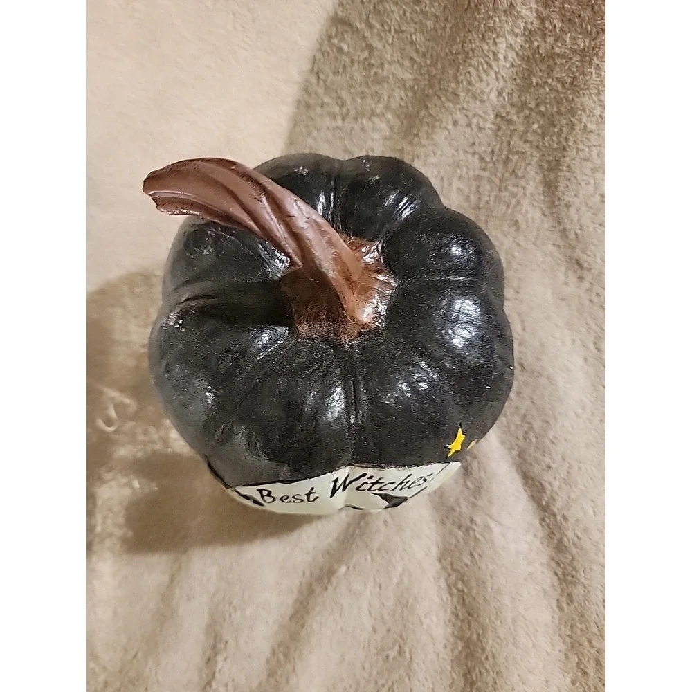 Black Glitter Pumpkin Featuring Witch Flying In‎ Front Of Moon 